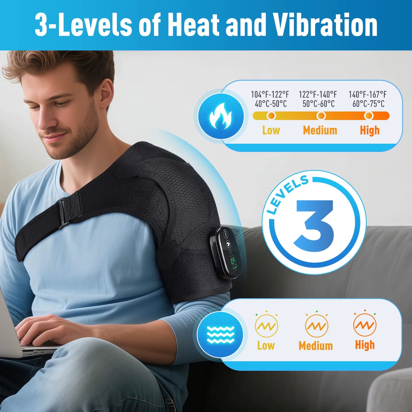 Experience Ultimate Comfort with the 3-In-1 Heated Vibration Massager for Knee, Shoulder, and Elbow - Featuring 3 Heat Levels and 3 Vibration Modes with a Non-Slip Wrap Design