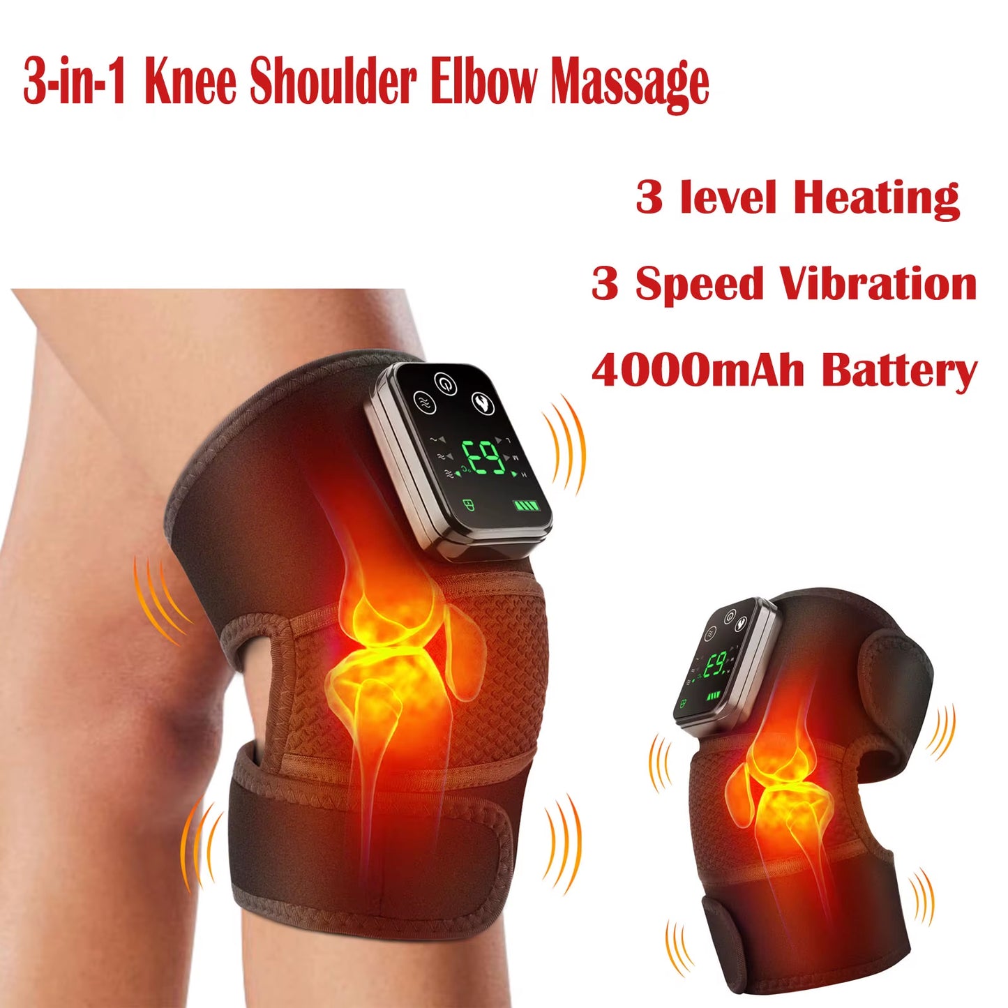 Experience Ultimate Comfort with the 3-In-1 Heated Vibration Massager for Knee, Shoulder, and Elbow - Featuring 3 Heat Levels and 3 Vibration Modes with a Non-Slip Wrap Design