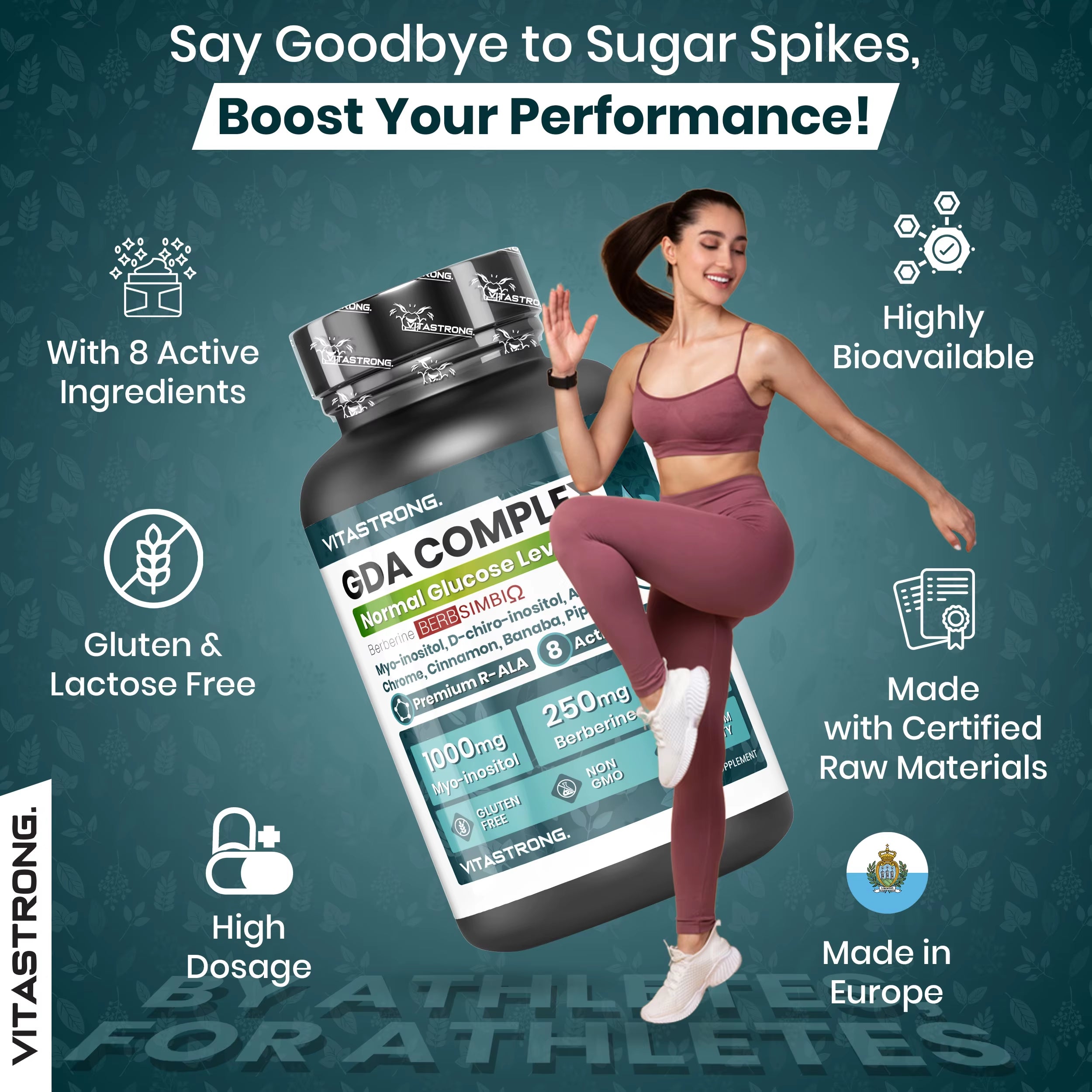 Vitastrong GDA Vegan Supplement-Supports Normal Blood Sugar Level, Increases Energy and Metabolism with Berberine, Myo-Inositol and Chromium-60 Tablets, Gmo-Free