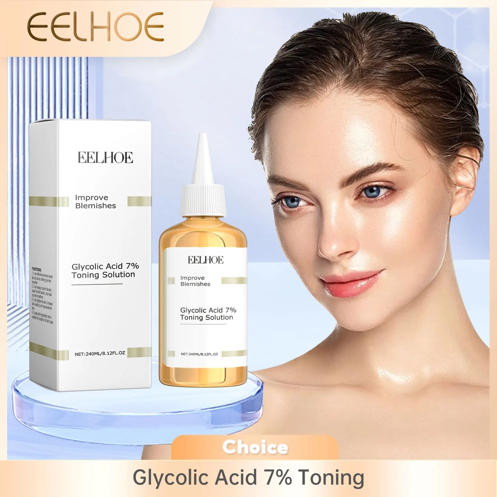 Glycolic Acid 7% Toning Face Firming Skin Shrink Pores Glow Facial Oil-Control Relieve Dry Skin Care Acid Toner 240Ml