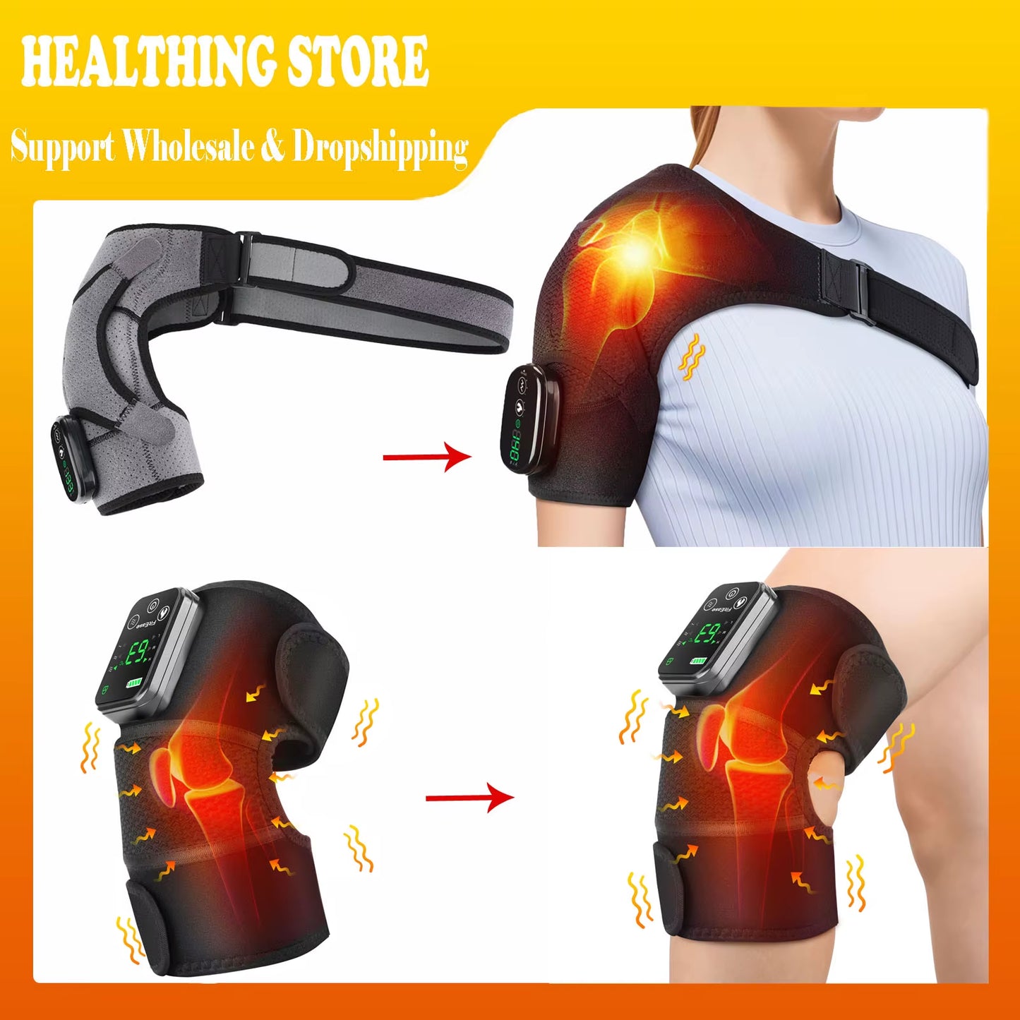 Experience Ultimate Comfort with the 3-In-1 Heated Vibration Massager for Knee, Shoulder, and Elbow - Featuring 3 Heat Levels and 3 Vibration Modes with a Non-Slip Wrap Design