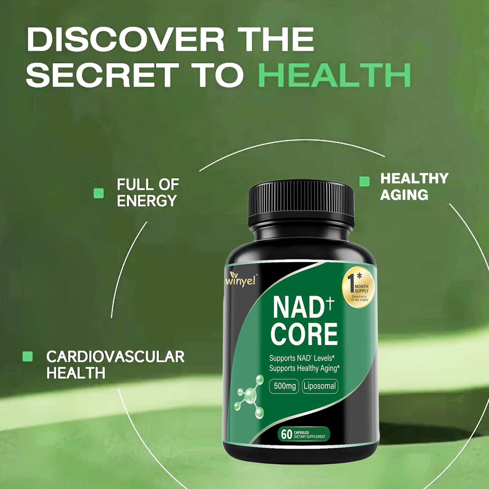 60 Capsules Of High-concentration Liposomal NAD Enhancer - Energy, Focus, And Healthy Aging, Containing Nicotinamide Riboside, Resveratrol, And Rutin - High-quality, High-purity Formula