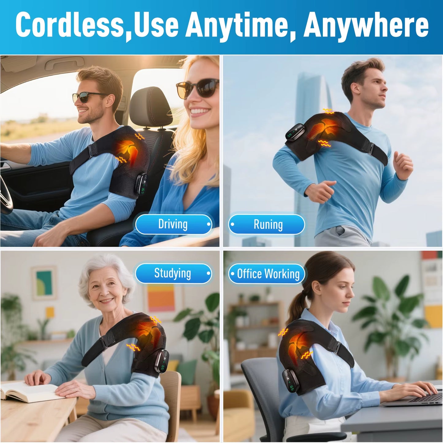 Experience Ultimate Comfort with the 3-In-1 Heated Vibration Massager for Knee, Shoulder, and Elbow - Featuring 3 Heat Levels and 3 Vibration Modes with a Non-Slip Wrap Design