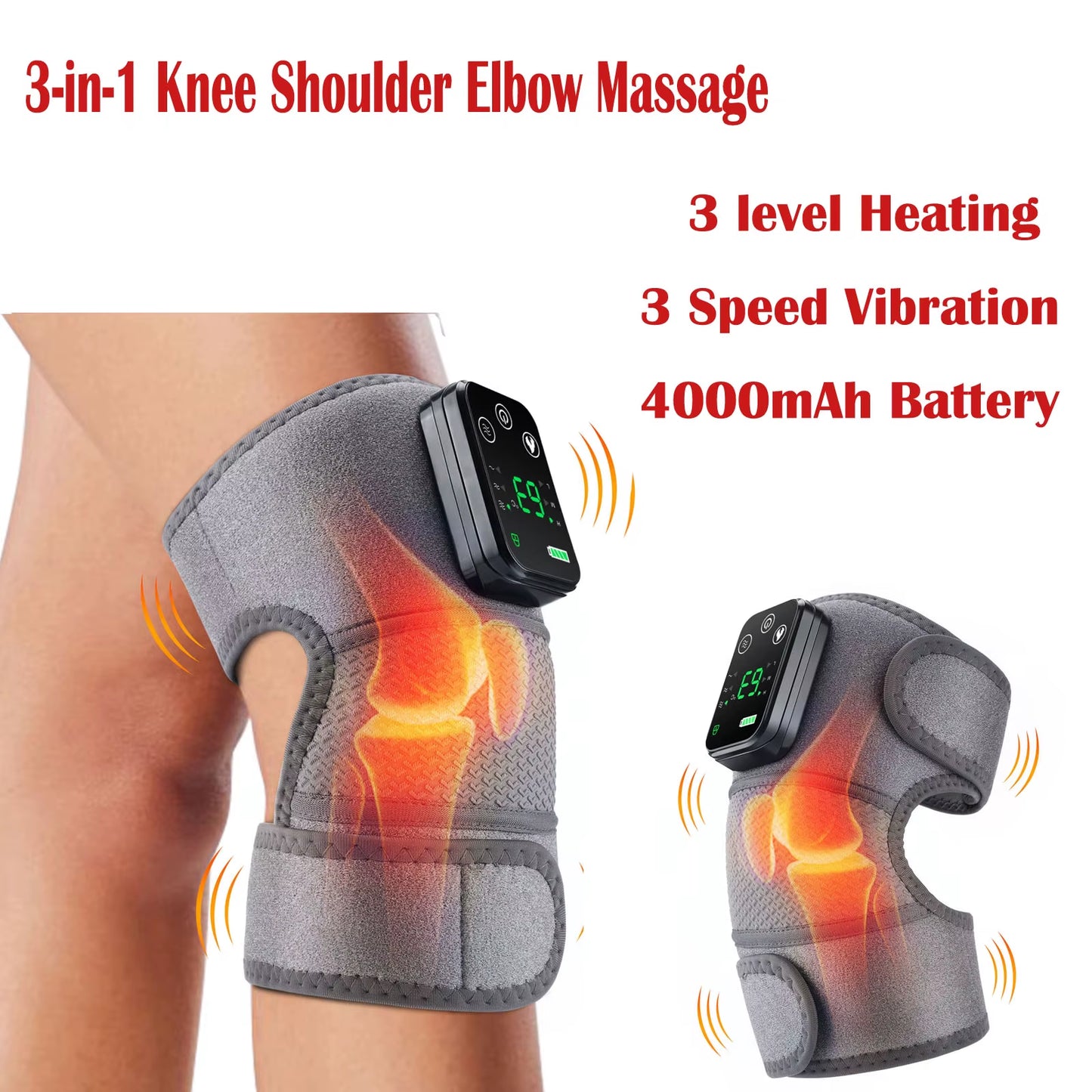 Experience Ultimate Comfort with the 3-In-1 Heated Vibration Massager for Knee, Shoulder, and Elbow - Featuring 3 Heat Levels and 3 Vibration Modes with a Non-Slip Wrap Design