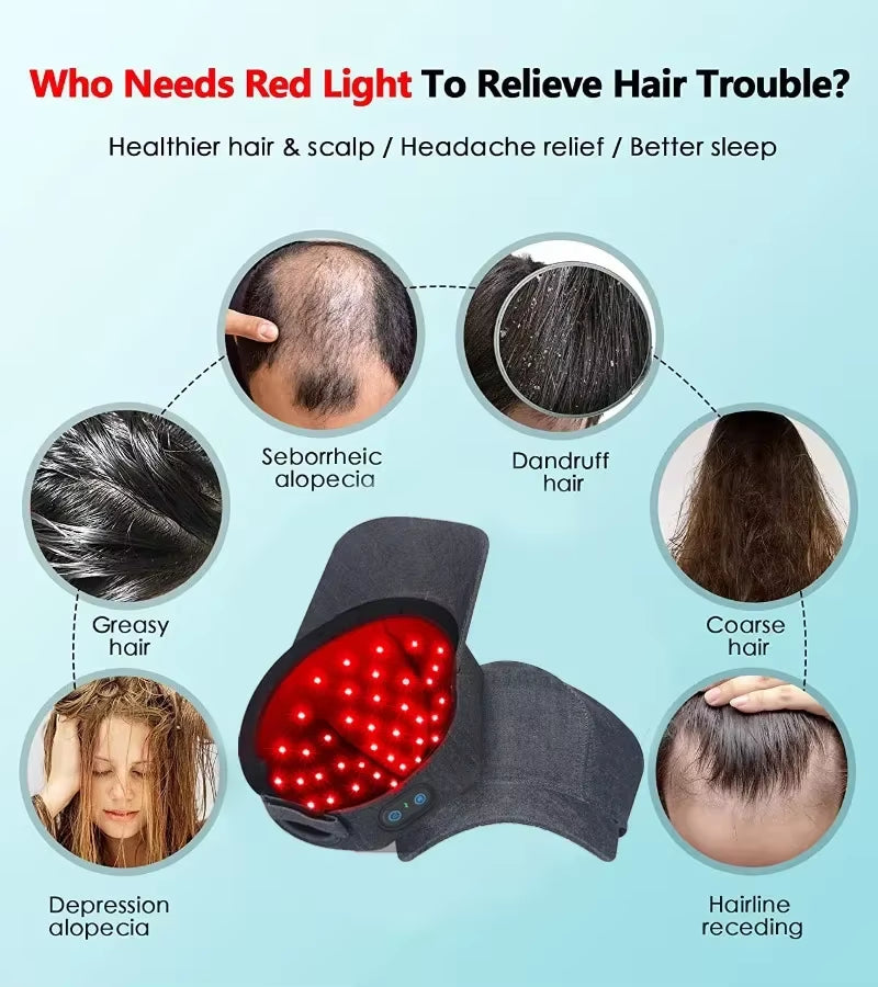 Hair Growth Cap Rechargeable 2000Mah LED Health Light Device anti Hair Loss Anxiety Stress Reduce Migraine Scalp Relax Massager